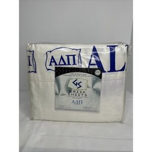 Alpha Delta Pi Sorority Greek Queen Sheet Set White Blue SpellOut New RARE